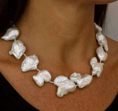 Baroque Pearl Necklace in 925 sterling silver, view 1