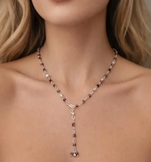 Garnet Gemstone Necklace in 925 sterling silver, view 1