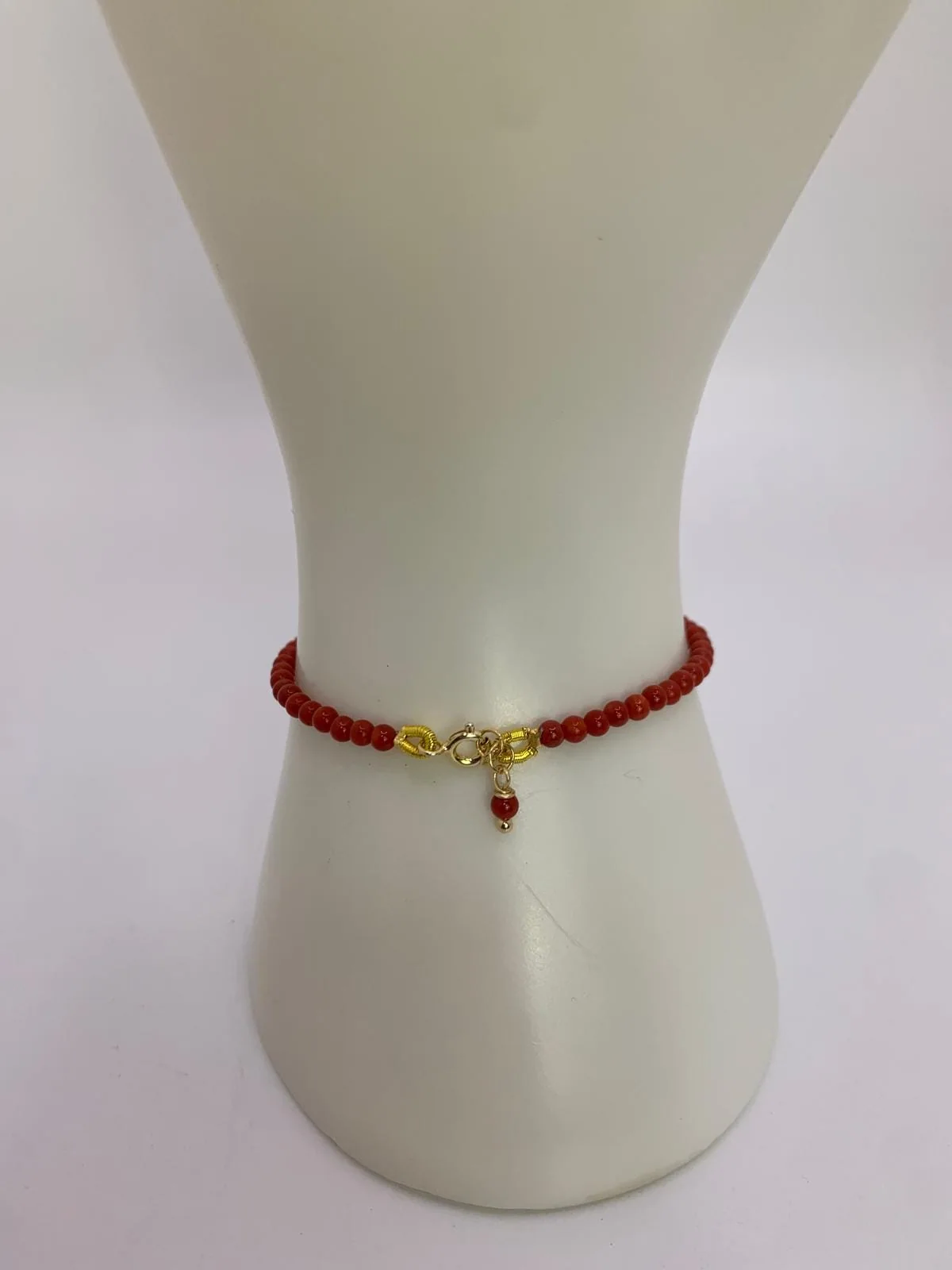 Red Coral Beaded Bracelet in 925 sterling silver, view 5