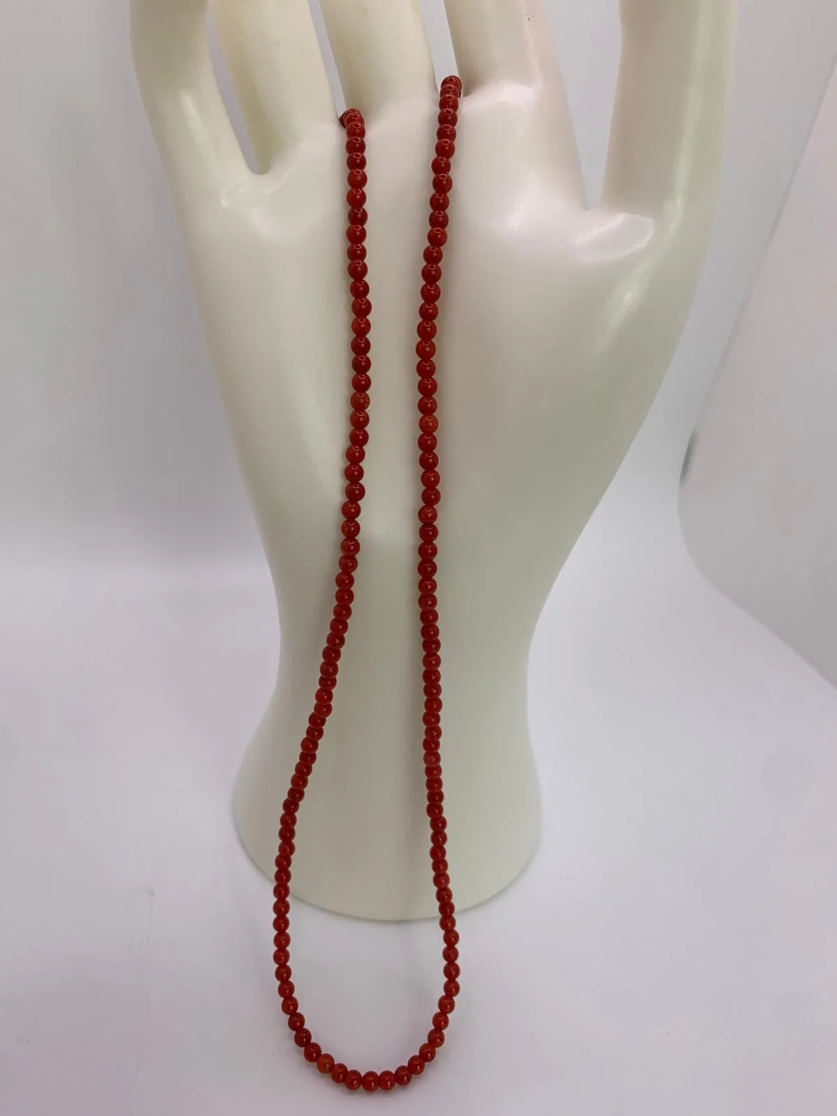 Red Coral Beaded Necklace in 925 sterling silver, view 5