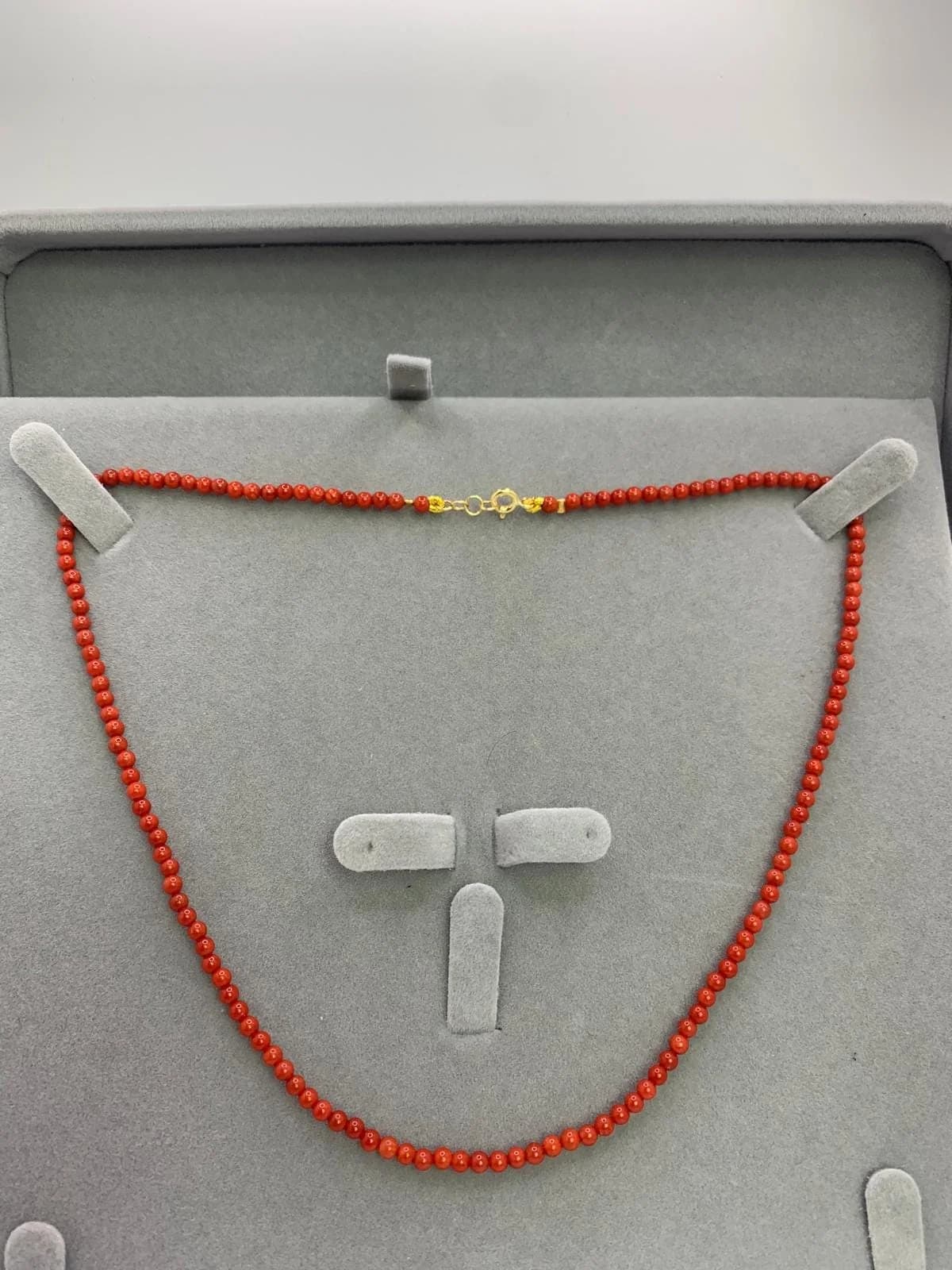 Red Coral Beaded Necklace in 925 sterling silver, view 6
