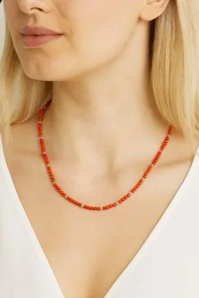 Red Coral Necklace in 925 sterling silver, view 1