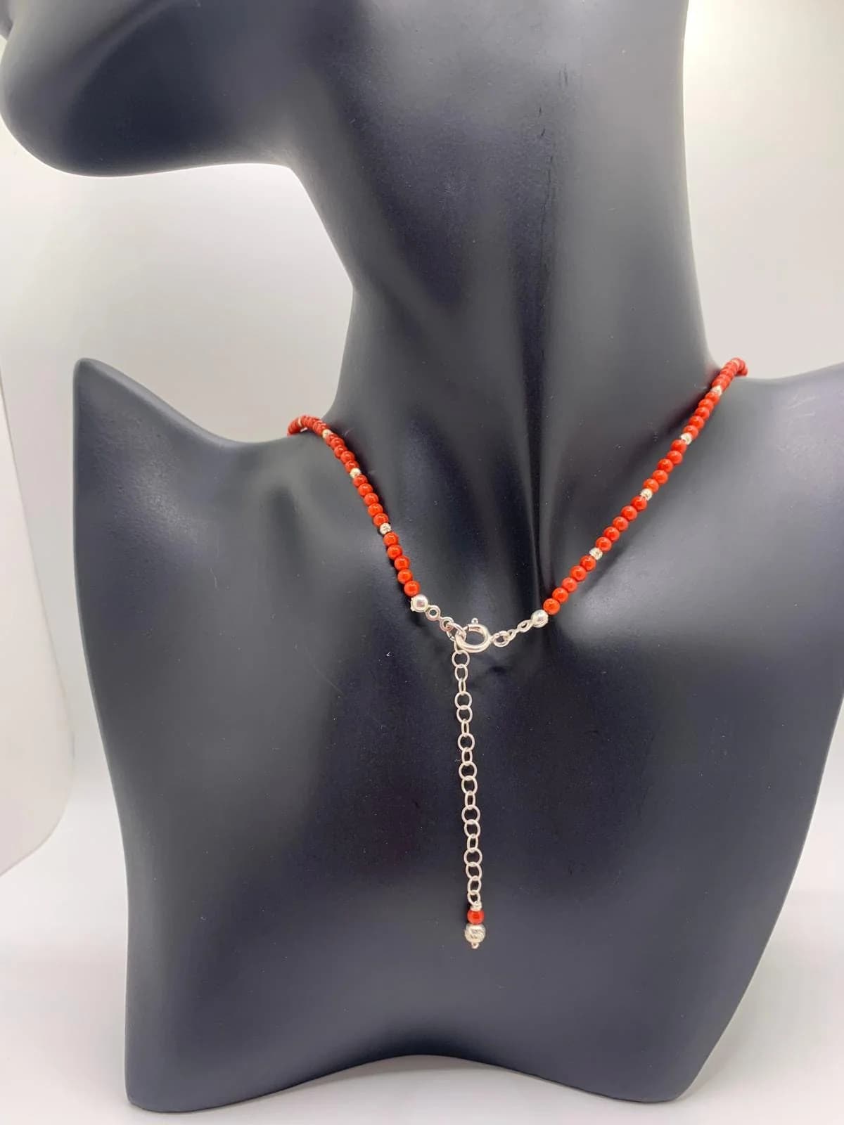 Red Coral Necklace in 925 sterling silver, view 3