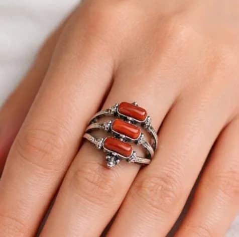 Sterling Silver Coral Ring in 925 sterling silver, view 1