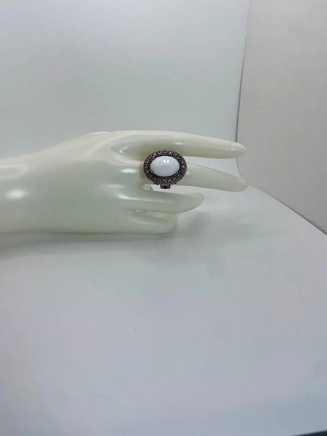 White Opal Zircon Ring in 925 sterling silver, view 3