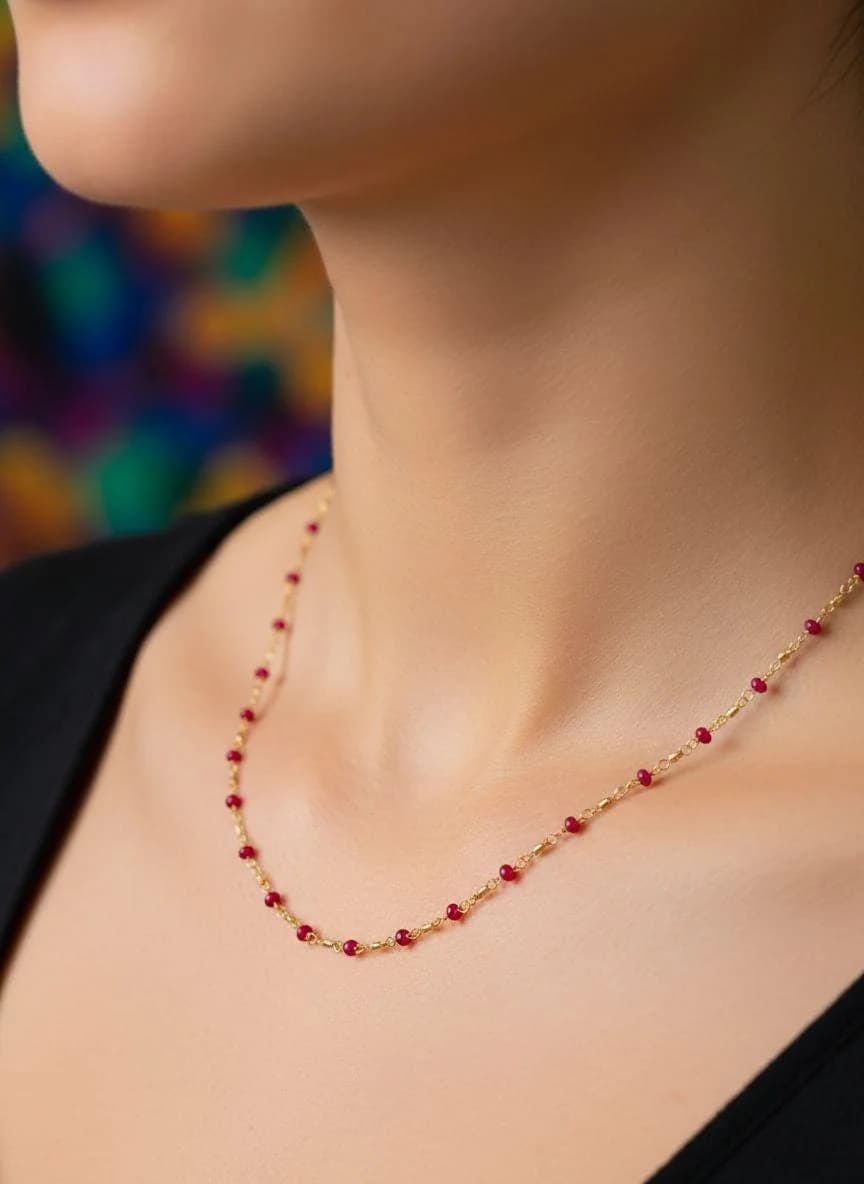 14k Gold Plated Sterling Silver Ruby Beaded Necklace in 925 sterling silver, view 1