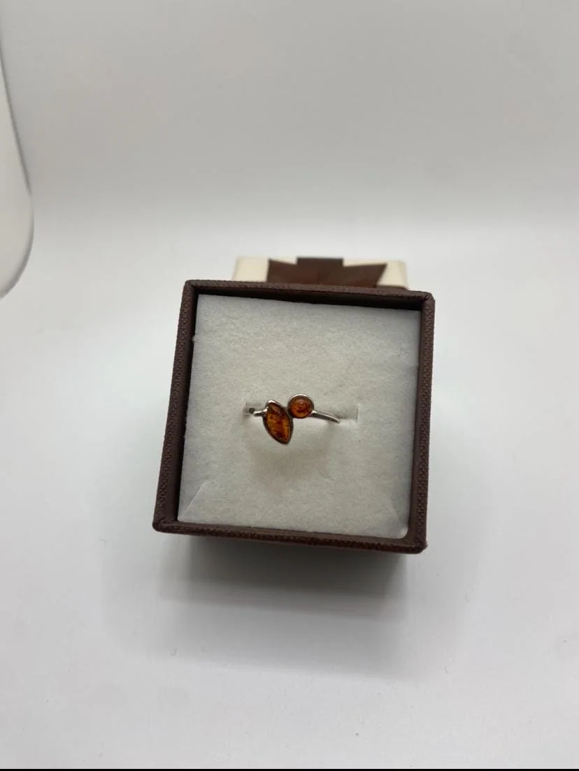 925 Sterling Silver & Genuine Baltic Amber Ring in 925 sterling silver, view 1