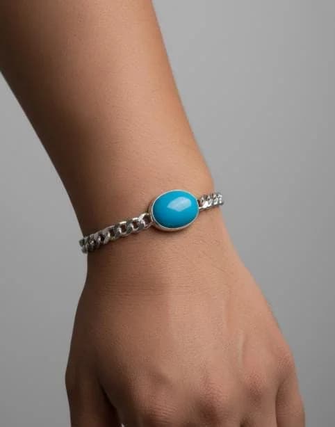 925 Sterling Silver Figaro Turquoise Men's Bracelet in 925 sterling silver, view 1