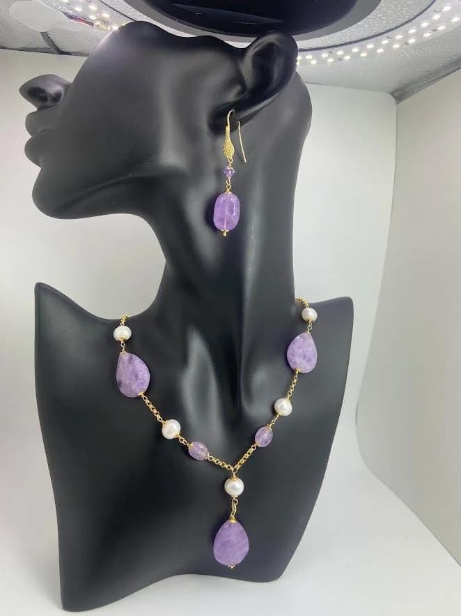 Amethyst and Saltwater Cultured Pearl Earring Only in 925 sterling silver, view 1