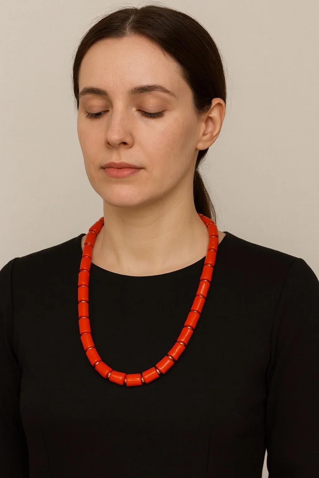 Artisan Red Bambo Coral Dangle Necklace 45/48 Cm in 925 sterling silver, view 1