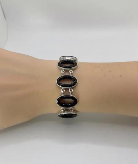 Black Onyx & Sterling Silver Bracelet in 925 sterling silver, view 1