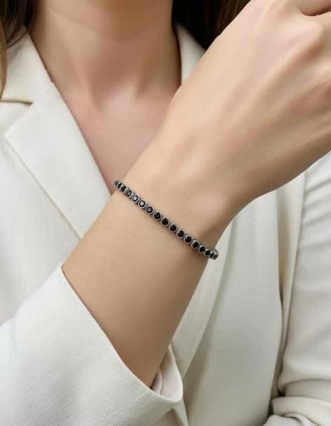 Black Zircon Tennis Bracelet in 925 Sterling Silver in 925 sterling silver, view 1
