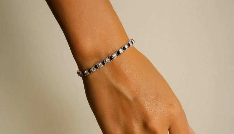 Blue & Ruby Zircon Tennis Bracelet in 925 sterling silver, view 1
