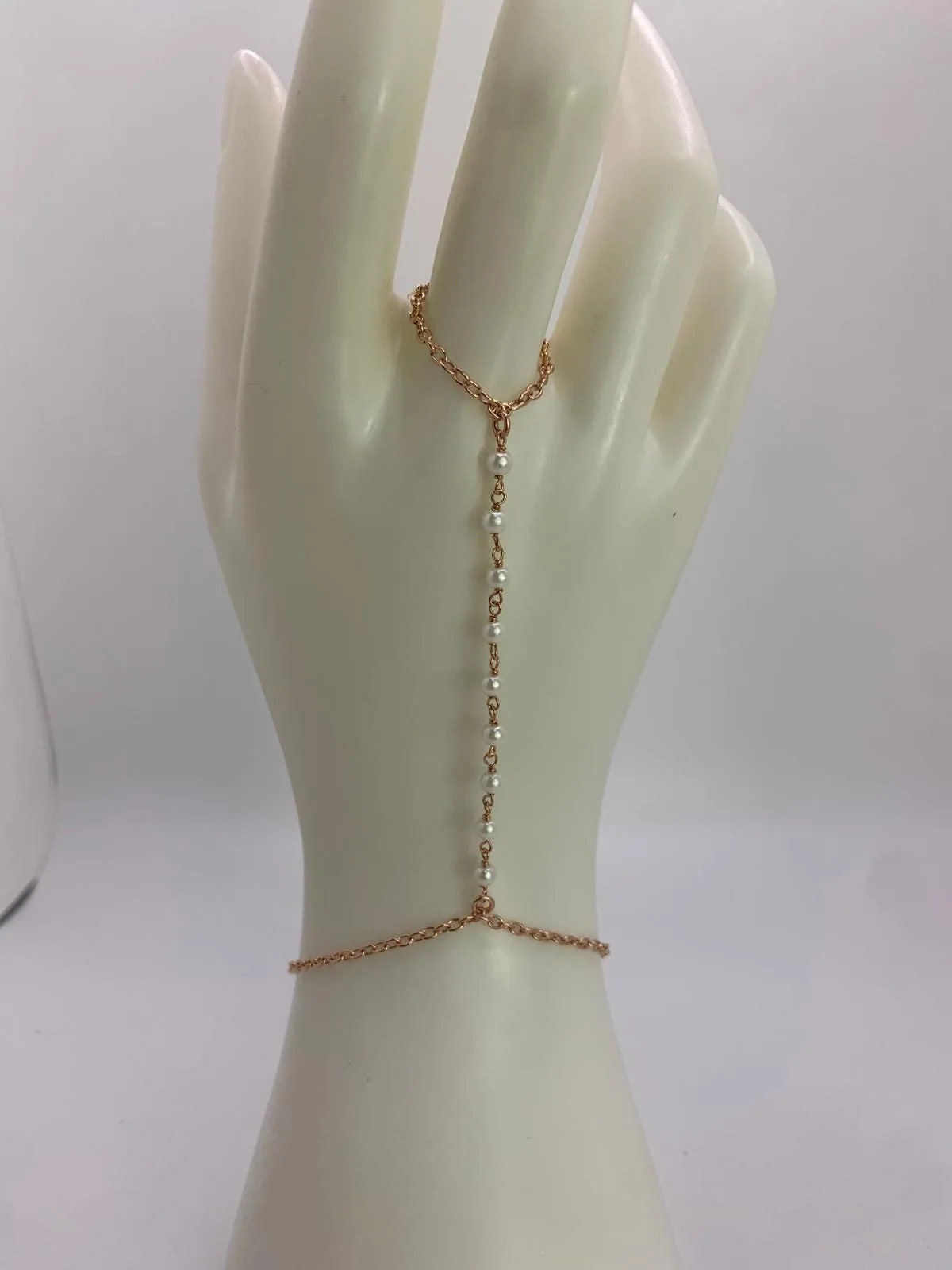 Bronze-Colour 925 Sterling Silver Hand Chain with Pearls in 925 sterling silver, view 1