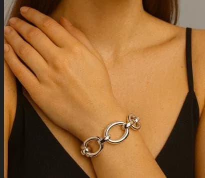 Chunky Oval Link Sterling Silver Bracelet in 925 sterling silver, view 1