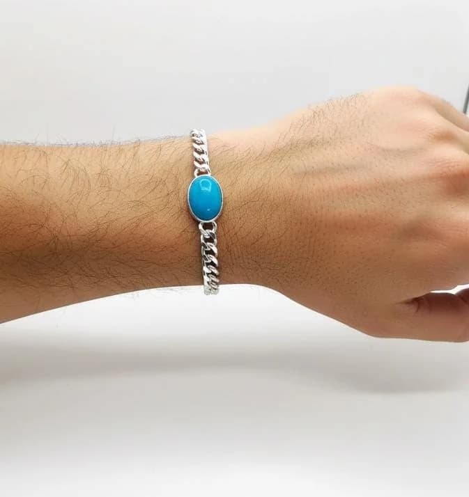 Chunky Turquoise Sterling Silver Curb Chain Bracelet in 925 sterling silver, view 1