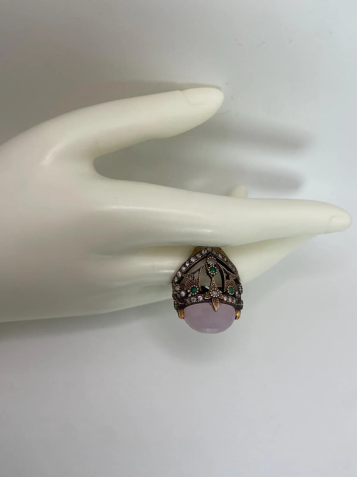 Corse Rosa Emerald and Zircon Ring in 925 sterling silver, view 1