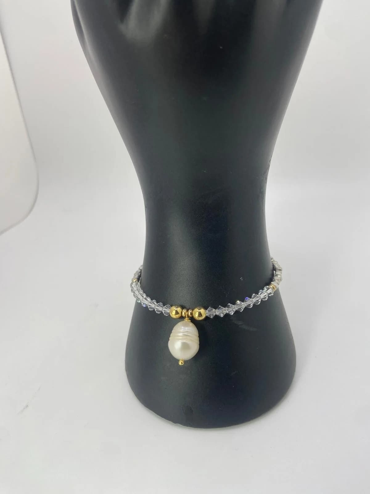 Crystal & Freshwater Pearl Bracelet in 925 sterling silver, view 1