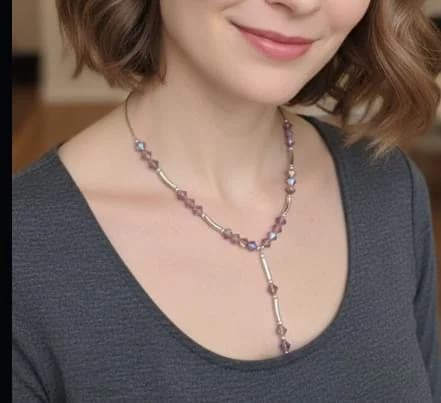 Crystal Light Amethyst AB Bead Necklace in 925 Sterling Silver in 925 sterling silver, view 1