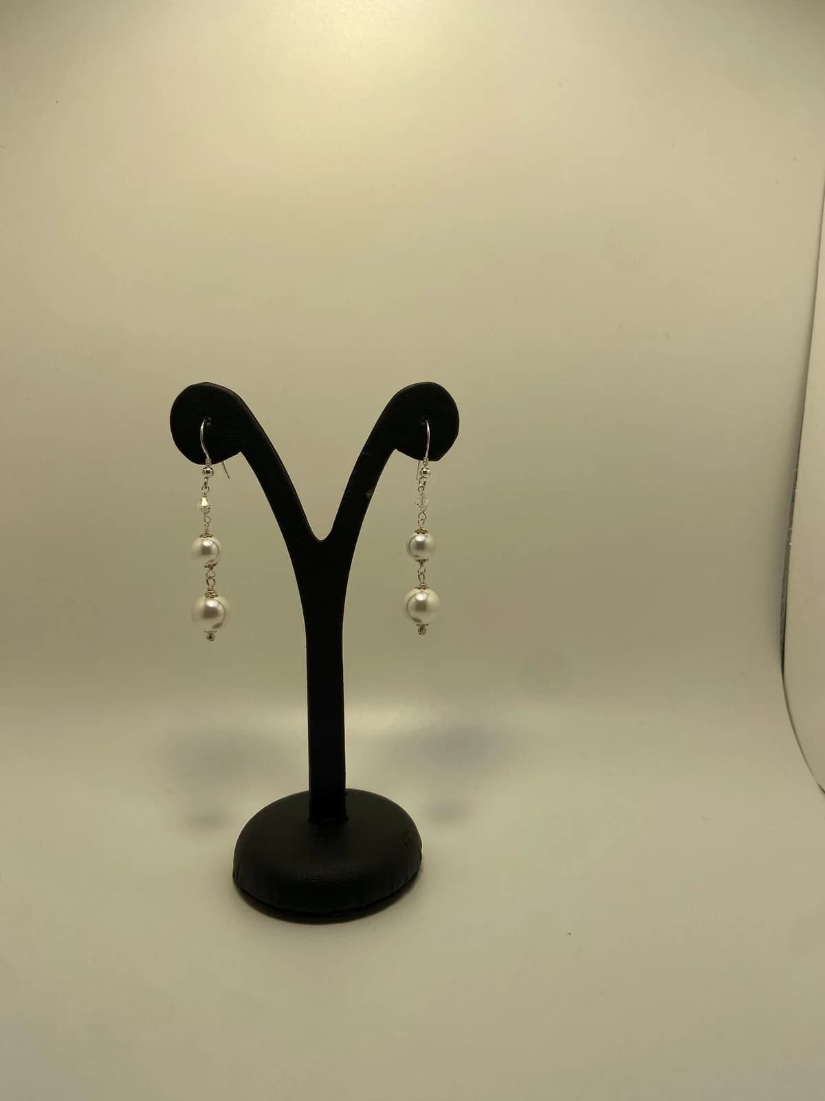 Double Pearl Drop Earrings with Elegant Charm in 925 sterling silver, view 1