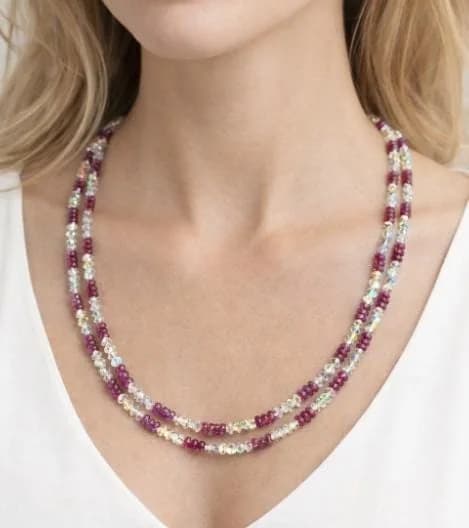 Elegant Ruby and White Crystal Necklace in 925 sterling silver, view 1