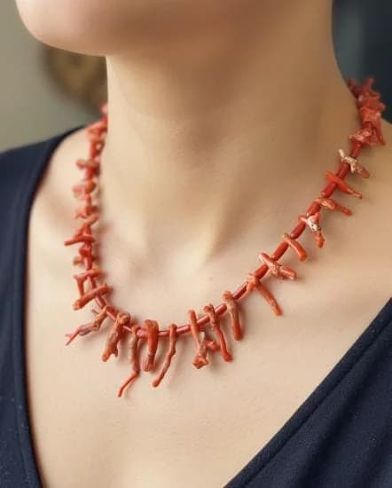 Genuine Italian Red Coral Sterling Silver Necklace 44cm in 925 sterling silver, view 1
