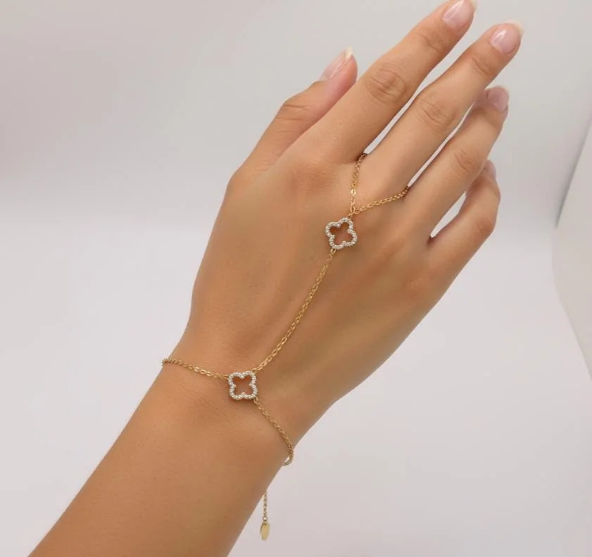 Gold-Colour Zircon Hand Chain in 925 sterling silver, view 1