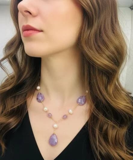 Gold-Plated Amethyst Drop Necklace in 925 sterling silver, view 1