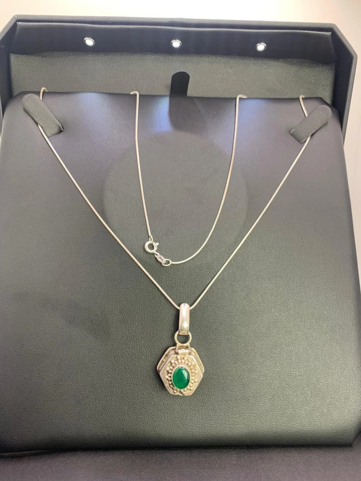 Green Onyx Gemstone Locket Pendant Necklace in 925 Sterling in 925 sterling silver, view 1