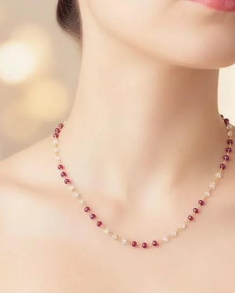 Handmade Gold-Plated Crystali & Ruby Necklace in 925 sterling silver, view 1