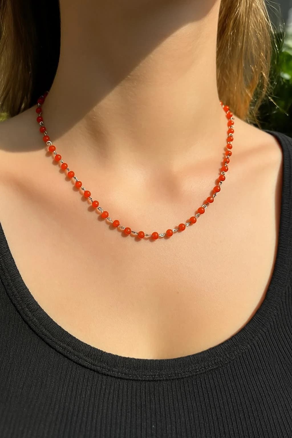 Handmade Italian Gold-Plated Coral Necklace in 925 sterling silver, view 1