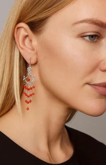 Handmade Italian Red Coral Earrings in 925 sterling silver, view 1