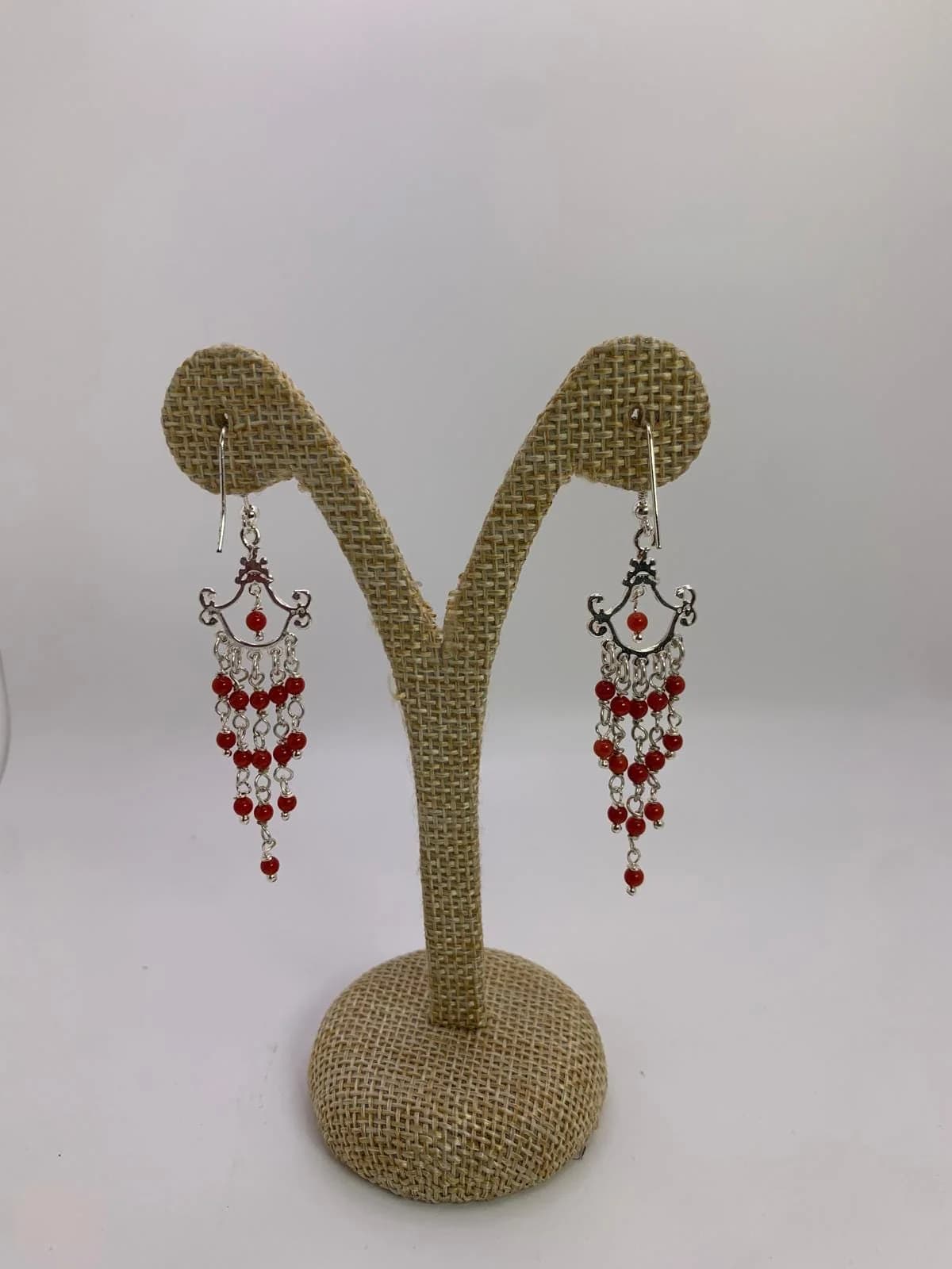 Handmade Italian Red Coral Earrings in 925 sterling silver, view 1