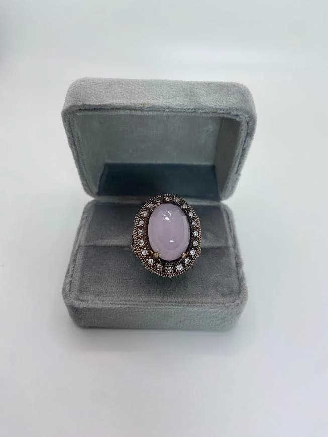 Heavy Vintage Rose Quartz Sterling Silver & Copper Ring in 925 sterling silver, view 1