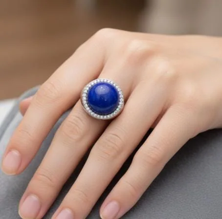 Lapis Lazuli and Zircon Sterling Silver Ring in 925 sterling silver, view 1