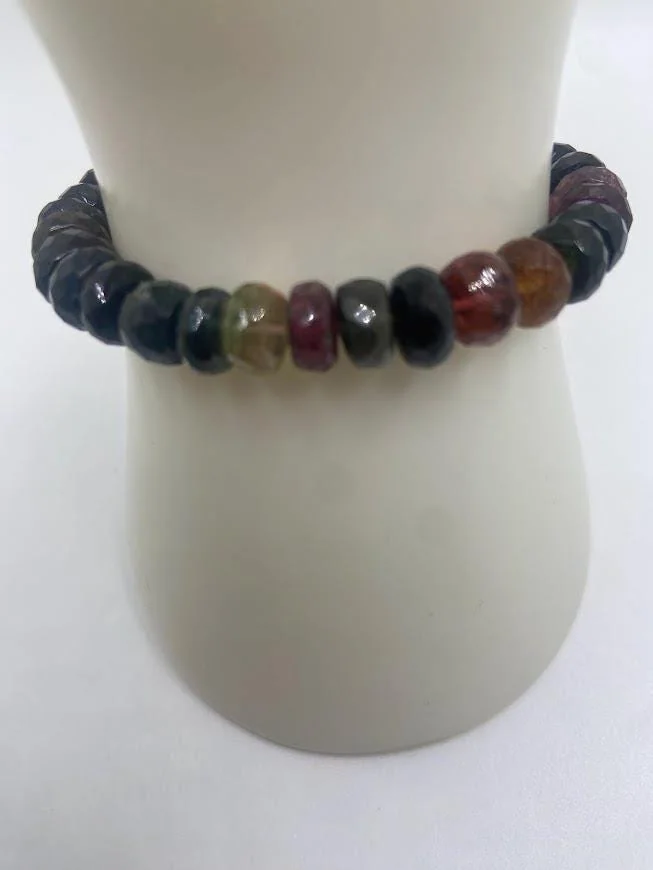 Multi-Colour Tourmaline Faceted Rondelle Bead Set with Sterling in 925 sterling silver, view 1