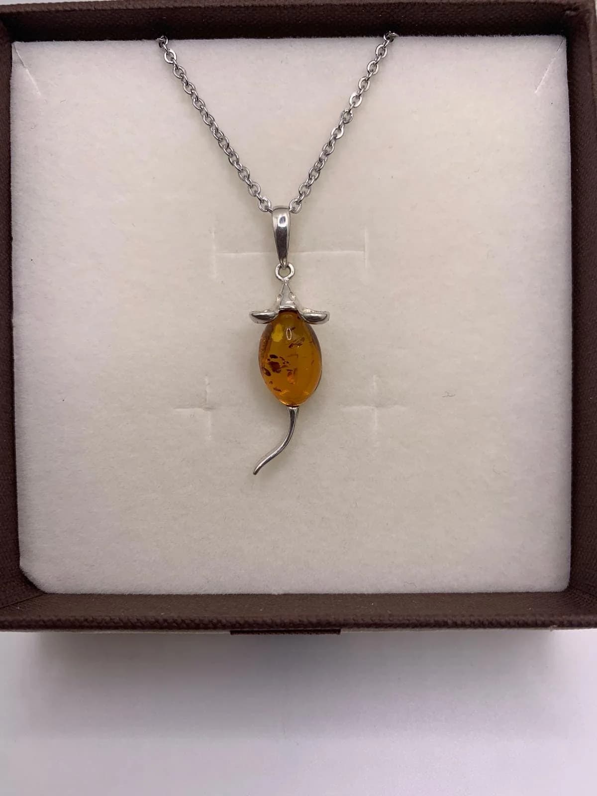 Natural Baltic Amber Pendant Necklace in 925 Sterling Silver in 925 sterling silver, view 1