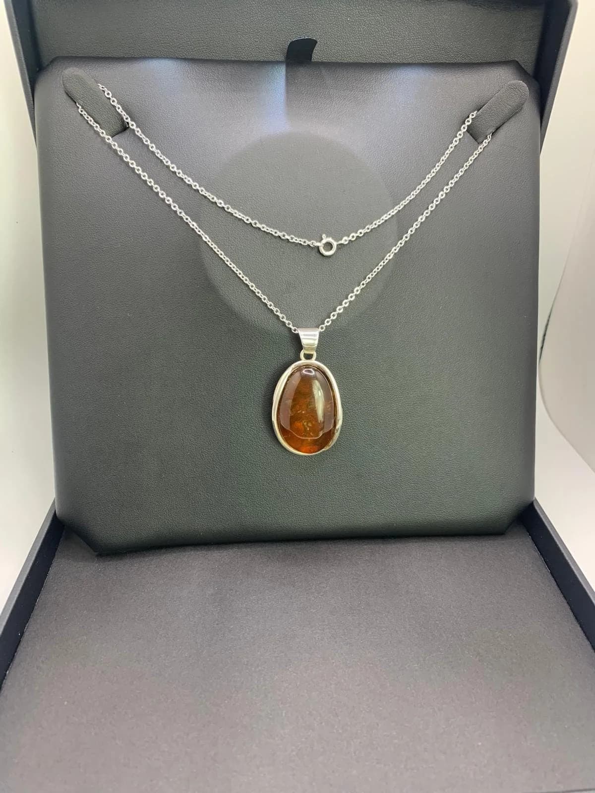 Natural Baltic Amber Pendant Necklace in 925 Sterling Silver in 925 sterling silver, view 1