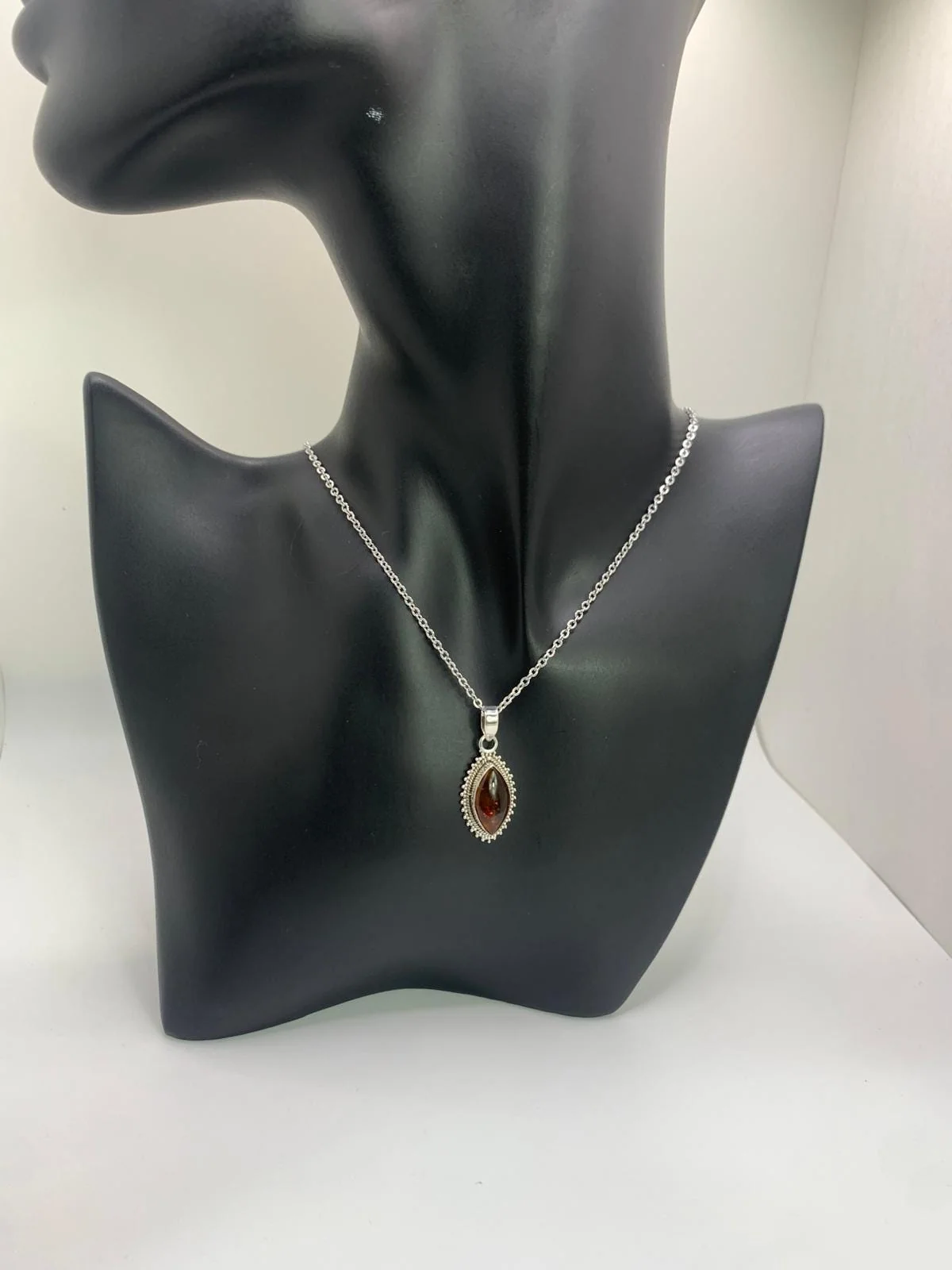 Natural Baltic Amber Pendant Necklace in 925 Sterling Silver in 925 sterling silver, view 1