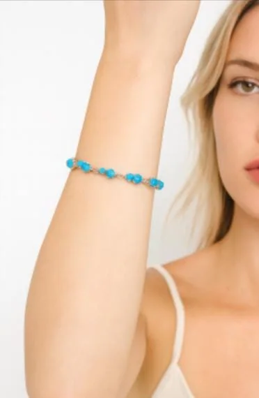 Natural Blue Turquoise Bracelet in 925 Sterling Silver in 925 sterling silver, view 1