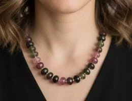 Natural Tourmaline Beaded Necklace in 925 sterling silver, view 1