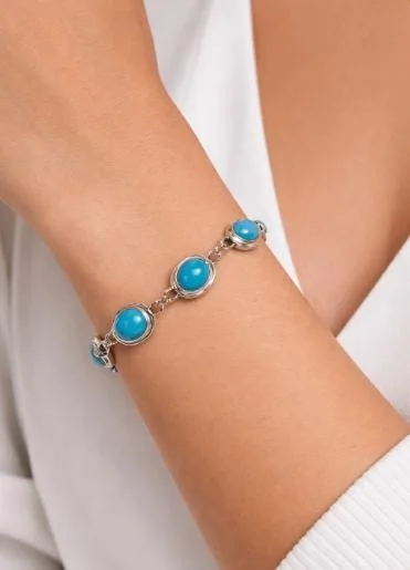 Natural Turquoise 925 Sterling Silver Bracelet 19.5cm Blue in 925 sterling silver, view 1