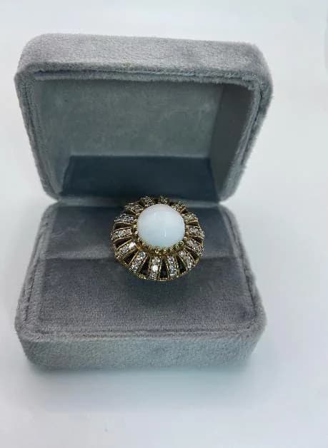 Opal and Zircon Sterling Silver Ring in 925 sterling silver, view 1