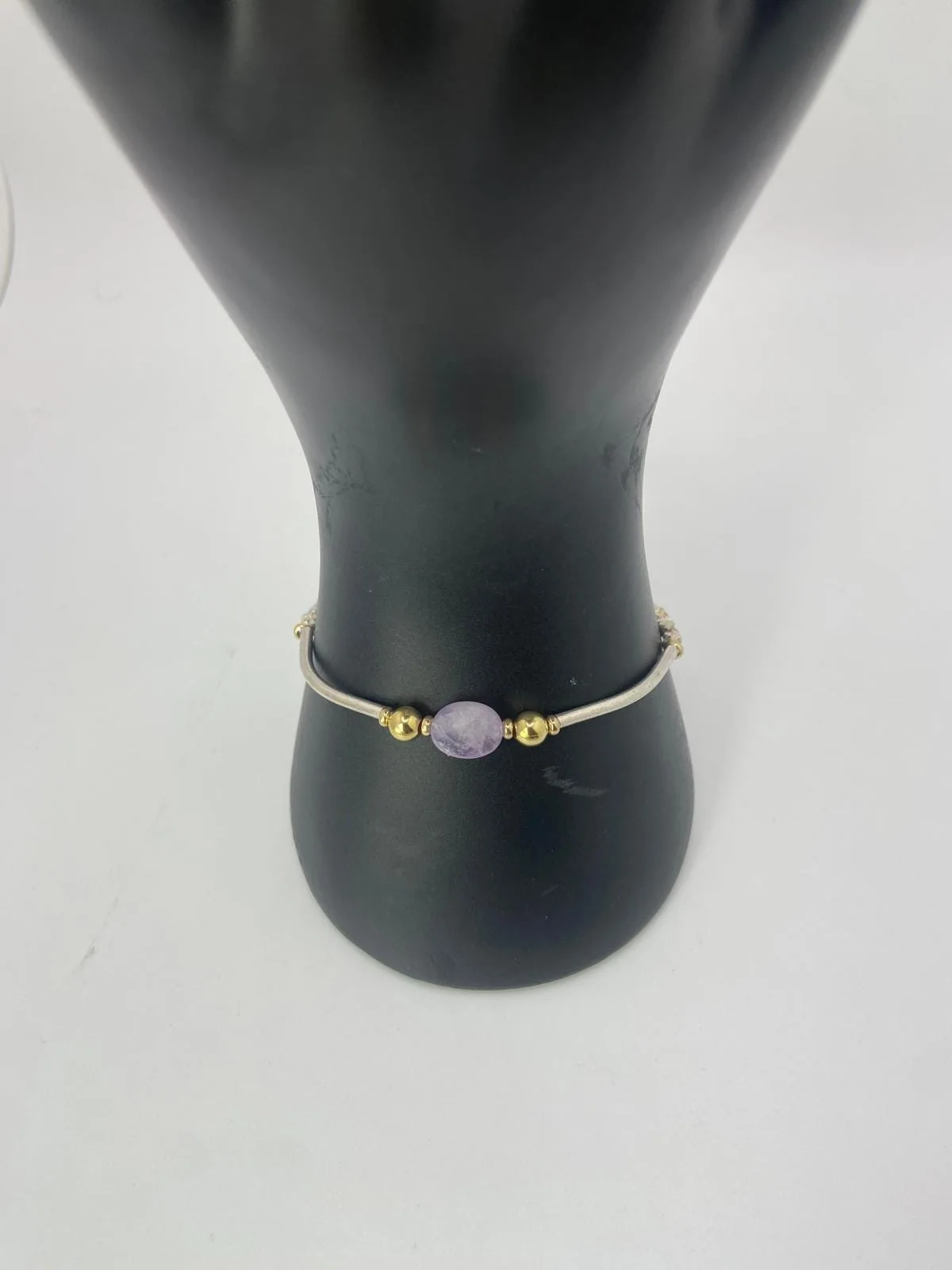 Purple Amethyst Centre Bead Bracelet in 925 sterling silver, view 1