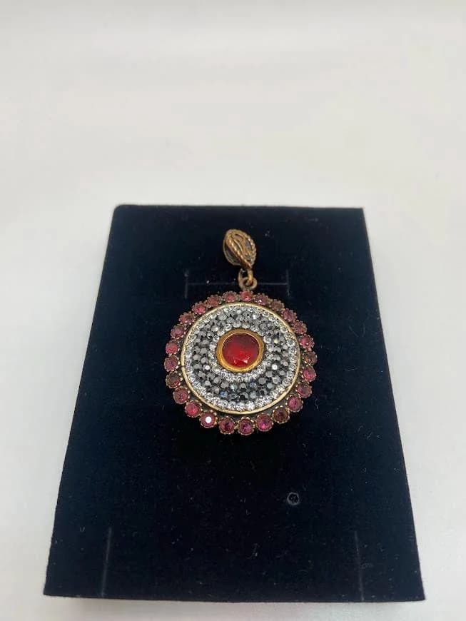 Red Zircon & Ruby Silver Pendant in 925 sterling silver, view 1