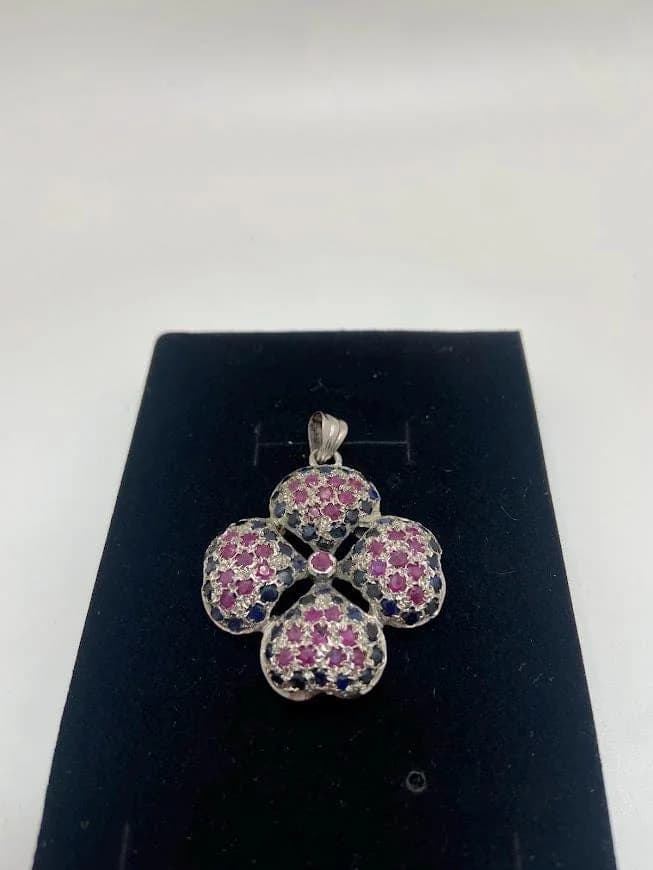 Ruby & Black Sapphire Silver Pendant in 925 sterling silver, view 1