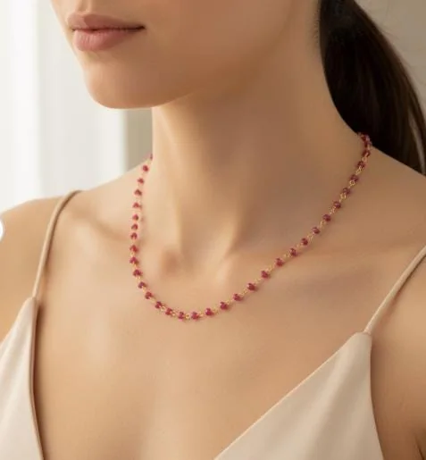 Ruby Beaded Necklace Sterling Silver in 925 sterling silver, view 1