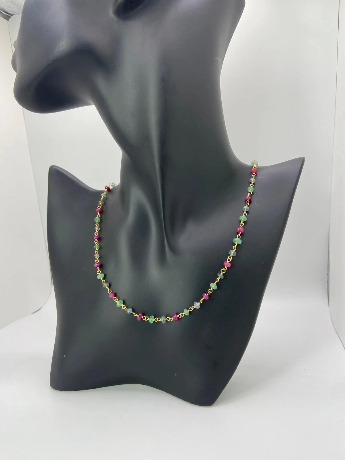 Ruby Emerald, Sapphire Sterling Silver Necklace in 925 sterling silver, view 1