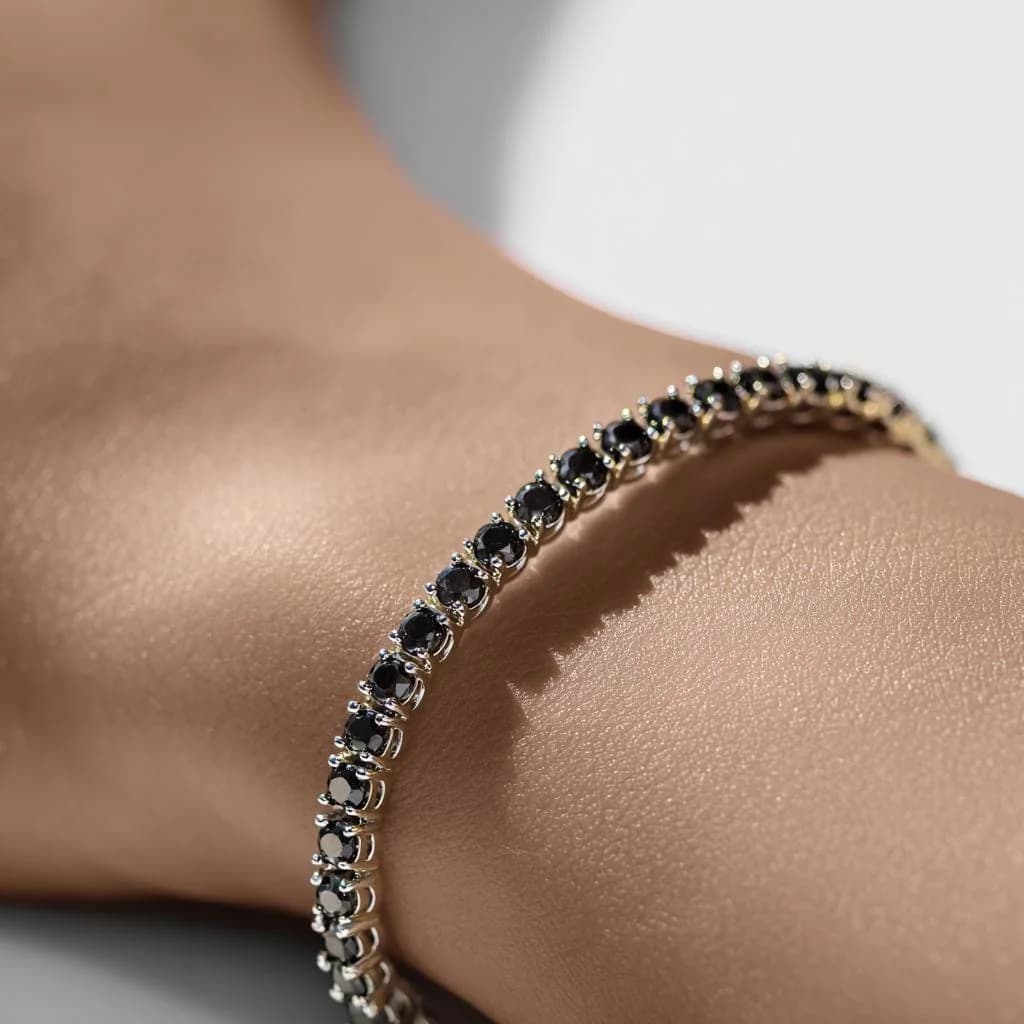Sleek Black Zirconia Tennis Bracelet in 925 sterling silver, view 1
