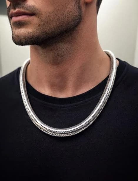 Solid Round Sterling Silver Snake Chain Necklace in 925 sterling silver, view 1
